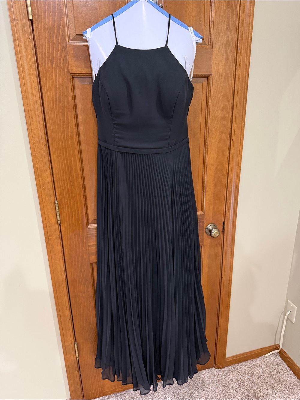 Azazie Black Pleated Maxi Dress with Spaghetti Straps